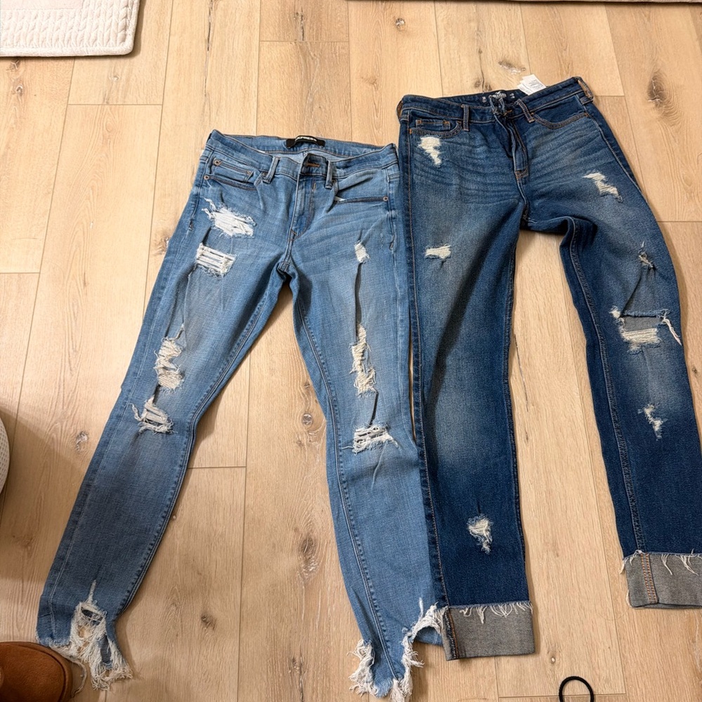 Express Distressed Skinny Jeans in Light and Dark Blue